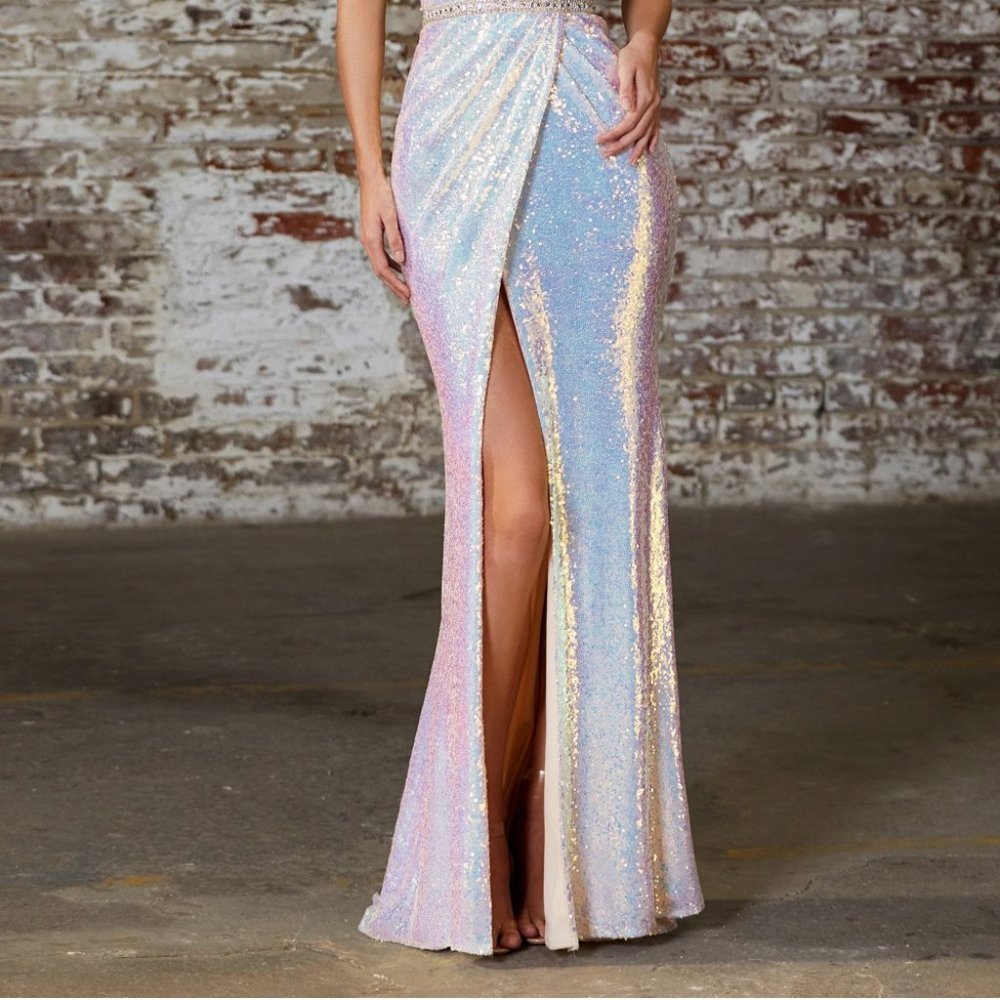 Prom Glittery Party Evening Sweetheart Neck Sequined Sheath Leg Slit Dress CD158 - Picture 4 of 5